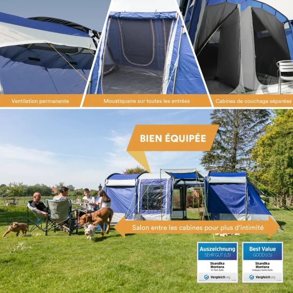 qualité d’originales Offres 💯 Camping Skandika Skandika Tente Tunnel Montana 8 Personnes (bleu) ✨ 7