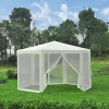 Budget 🎁 Camping Outsunny Tonnelle Barnum Tente De Réception Hexagonale Style Cosy Métal Polyester Imperméabilisé Écru Blanc Neuf 44cw 💯 5