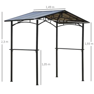 Top 10 ✔️ Outsunny Pavillon Jardin – Abri Barbecue – Steakhouse 2 Étagères – Toit De Barbecue – Dim. 2,46l X 1,49l X 2,30h M – Alu. Métal Noir Toit Polycarbonate 🎁 12