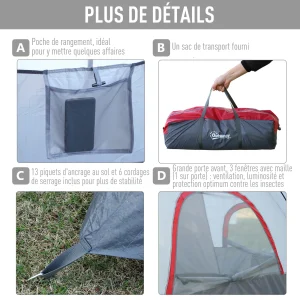 Bon marché 💯 Outsunny Tente De Camping Familiale 5-6 Pers. – Grande Porte + 3 Fenêtres – Dim. 4,55l X 2,3l X 1,8h M Fibre Verre Polyester Oxford Gris 🛒 18