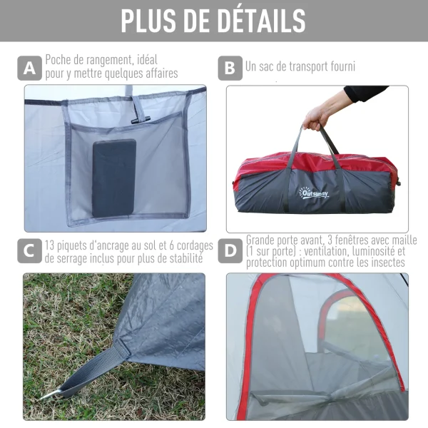 Bon marché 💯 Outsunny Tente De Camping Familiale 5-6 Pers. – Grande Porte + 3 Fenêtres – Dim. 4,55l X 2,3l X 1,8h M Fibre Verre Polyester Oxford Gris 🛒 7