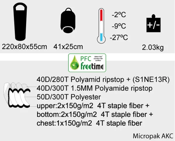 Vente flash 😀 Camping Freetime Micropak Akc-zip Gauche-sac De Couchage Grand Froid .-27°.1 À 4 Saisons-freetime GRIS ⭐ Service Clients Dédié 5