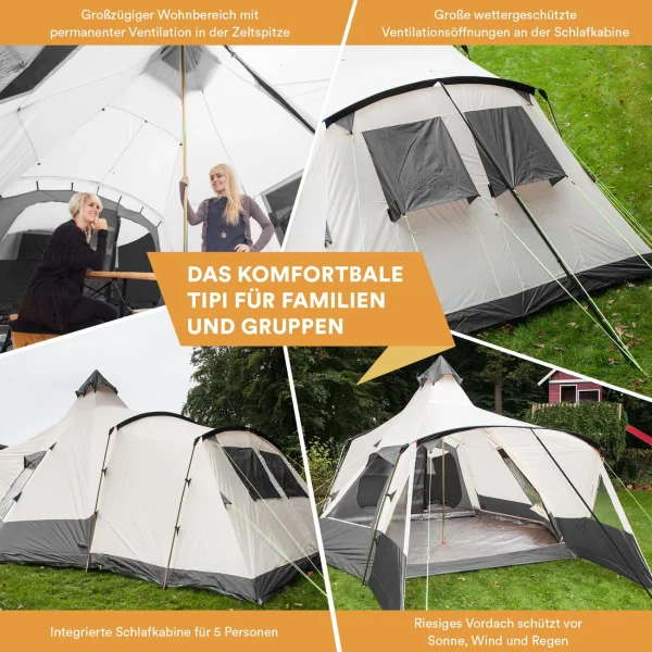 Remise ✨ Camping Skandika Navaho – Tente Familiale Tipi – 5 Personnes – 720 X 470 Cm – Sol Cousu ⌛ 4